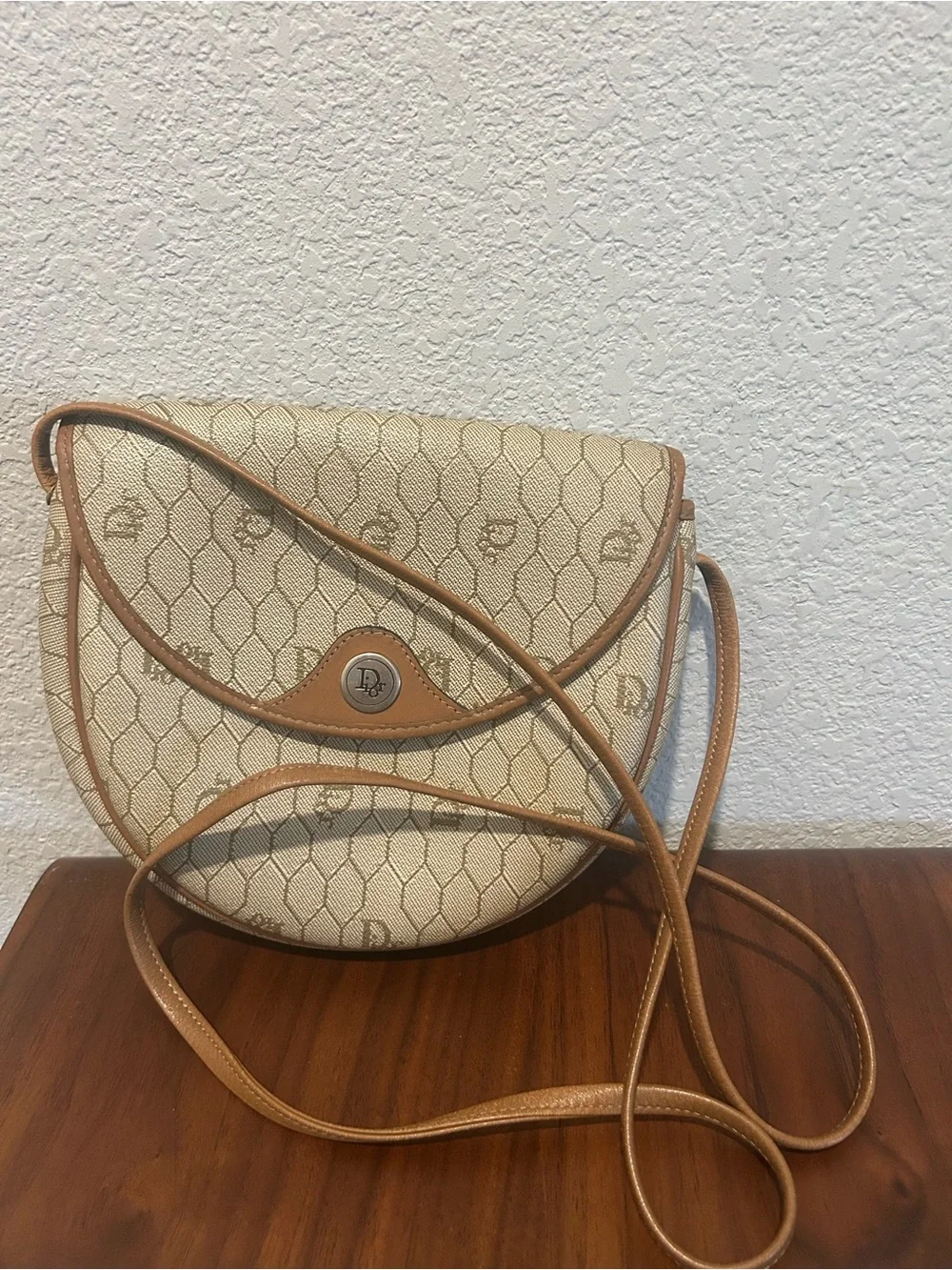 Christian Dior Honeycomb Cream and Tan Monogram Crossbody Bag